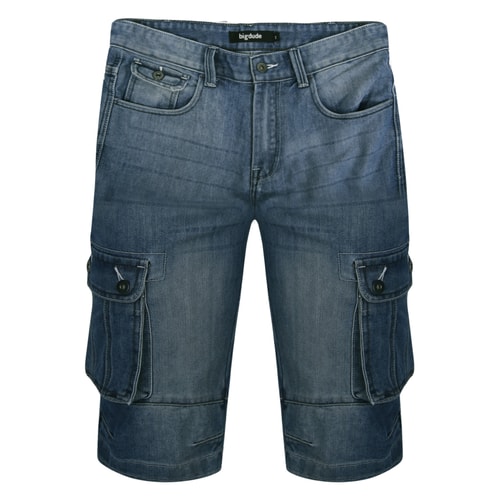 Bigdude Cargo Denim Shorts Mid Wash