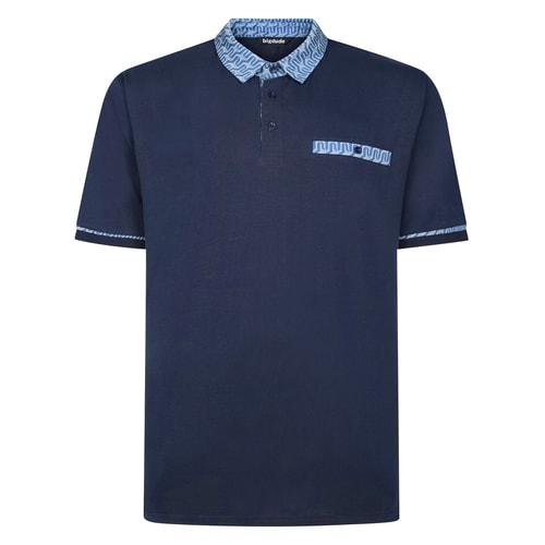 Bigdude Printed Contrast Collar Single Jersey Polo Navy