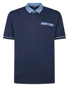 Bigdude Printed Contrast Collar Single Jersey Polo Navy