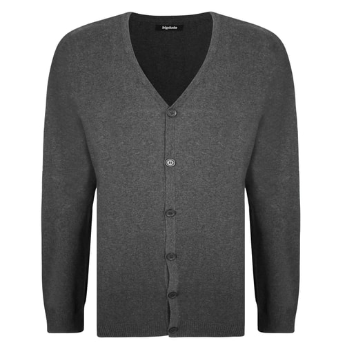 Bigdude Plain V-Neck Knitted Cardigan Charcoal