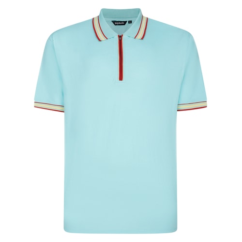 Bigdude Zipped Polo With Tipping Turquoise Marl