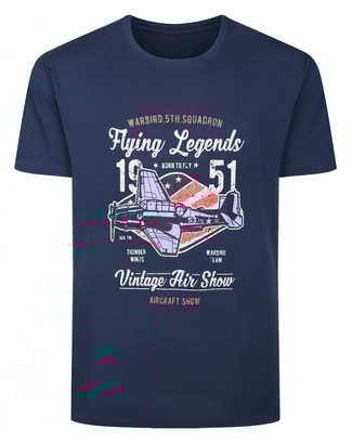 Bigdude Flying Legends Print T-Shirt Navy