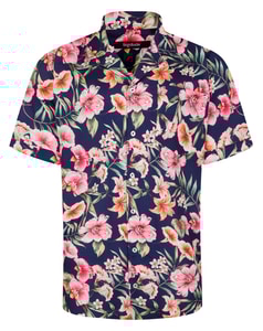 Bigdude Relaxed Collar Floral Short Sleeve Shirt Navy