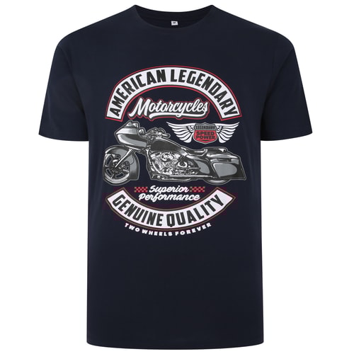 Bigdude Motorcycle Print T-Shirt Navy