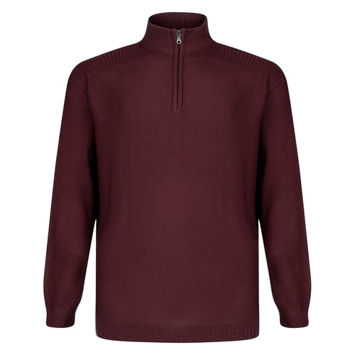 Bigdude Cotton Textured Half Zip Jumper Burgundy