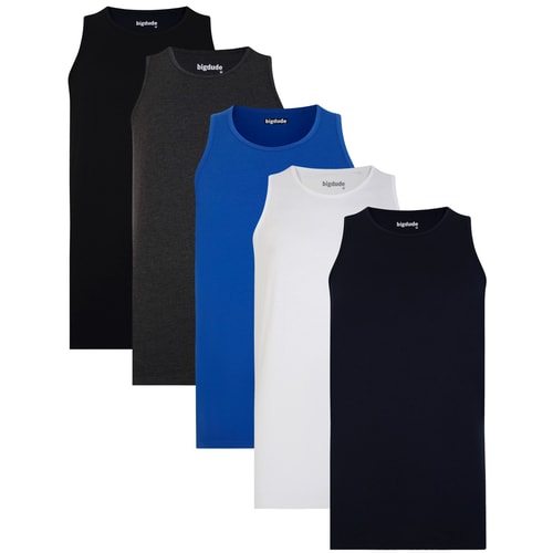 Bigdude 5 Pack Plain Vests Multi
