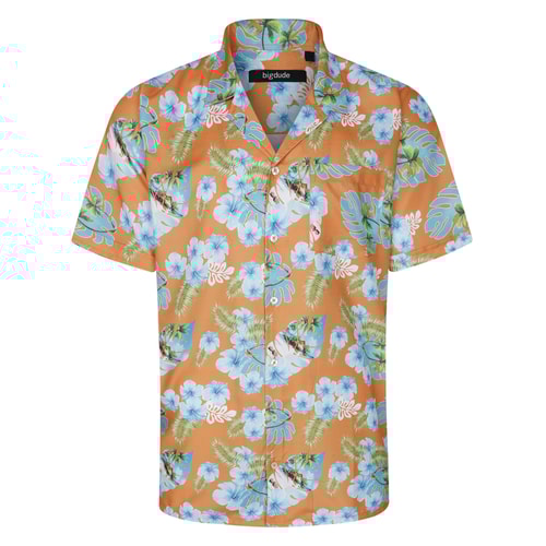 Bigdude Relaxed Collar Hawaiian Short Sleeve Shirt Orange