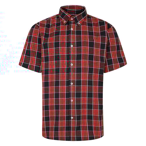 Bigdude Button Down Short Sleeve Check Shirt Light Red Tall