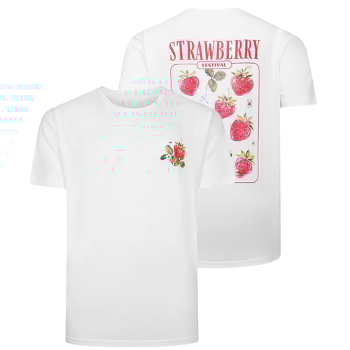 Bigdude Strawberry Small Front and Back Print T-Shirt White