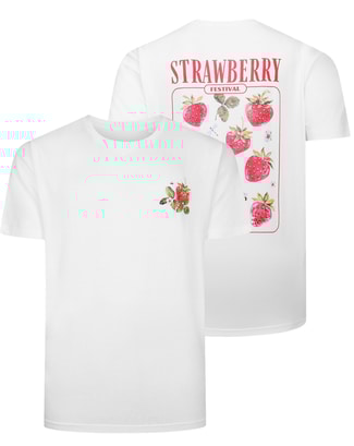Bigdude Strawberry Small Front and Back Print T-Shirt White
