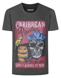 Bigdude Caribbean Pirates Print T-Shirt Charcoal Marl Tall