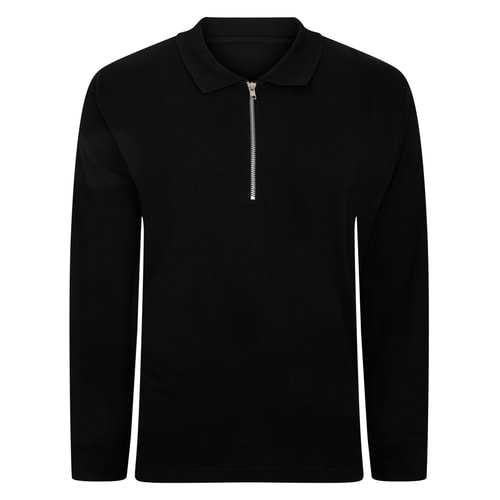 Bigdude Smart Single Jersey Long Sleeve Polo With Zip Black Tall
