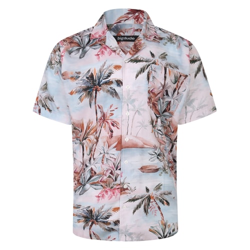 Bigdude Relaxed Collar Paradise Print Short Sleeve Shirt White