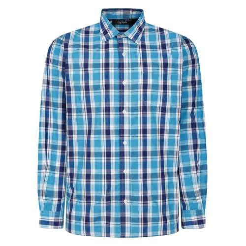 Bigdude Checked Long Sleeve Poplin Shirt Blue