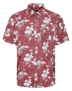 Bigdude Floral Allover Printed Short Sleeve Shirt Burgundy
