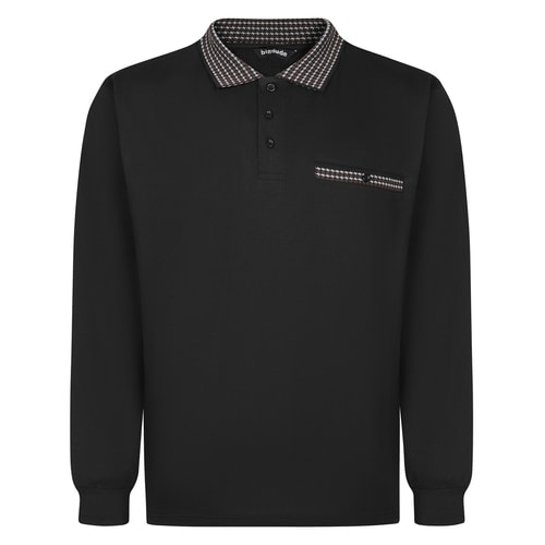 Bigdude Heavy Jersey Contrast Collar Long Sleeve Polo Black