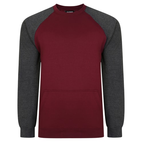Bigdude Contrast Raglan Crew Neck Jumper Burgundy