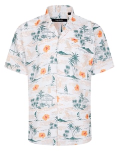 Bigdude Relaxed Collar Palm Oasis Short Sleeve Shirt White