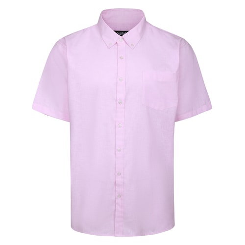 Bigdude Lightweight Linen Touch Button Down Collar Shirt Pale Pink