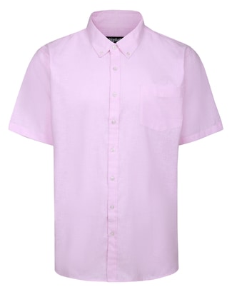 Bigdude Lightweight Linen Touch Button Down Collar Shirt Pale Pink