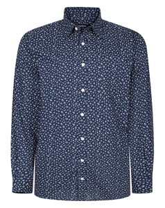 Bigdude Abstract Cotton Long Sleeve Shirt Midnight Blue