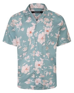 Bigdude Relaxed Collar Flower Print Short Sleeve Shirt Light Green