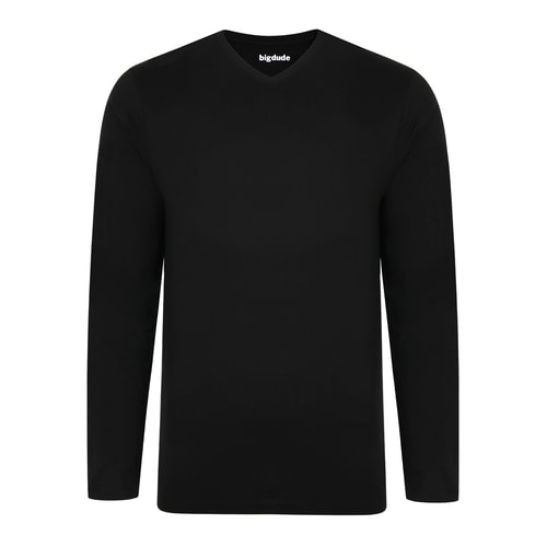 Bigdude Plain V-Neck Long Sleeve T-Shirt Black Tall