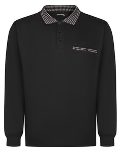 Bigdude Heavy Jersey Contrast Collar Long Sleeve Polo Black Tall