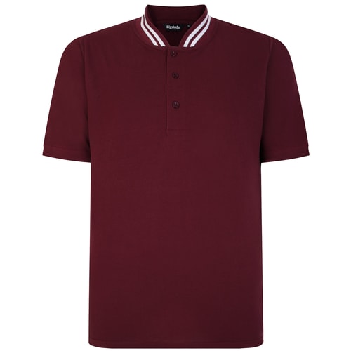 Bigdude Grandad Tipped Collar Polo Shirt Burgundy Tall