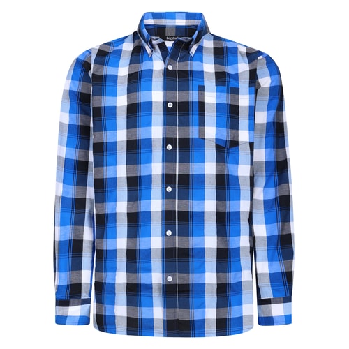 Bigdude Button Down Collar Checked Long Sleeve Poplin Shirt Deep Blue Tall