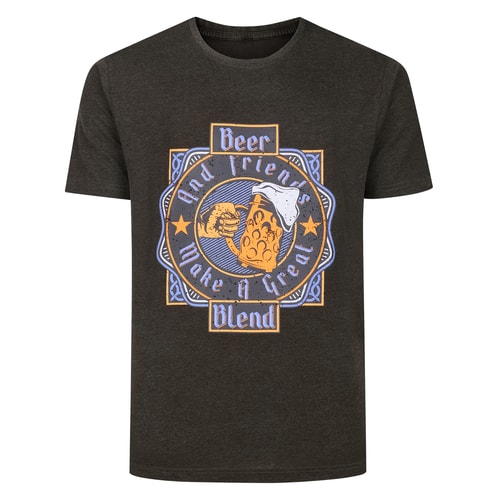 Bigdude Beer and Friends Print T-Shirt Charcoal Marl Tall