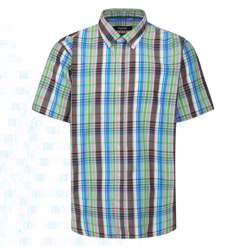 Bigdude Button Down Collar Checked Short Sleeve Poplin Shirt Brown
