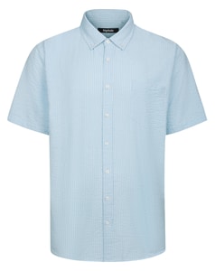 Bigdude Striped Seersucker Short Sleeve Shirt Blue