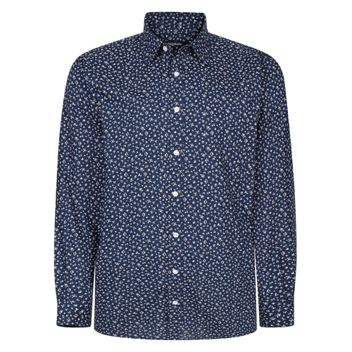 Bigdude Abstract Cotton Long Sleeve Shirt Midnight Blue Tall