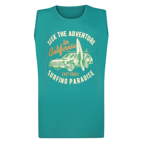 Bigdude Surfing Paradise Print Sleeveless T-Shirt Teal Tall