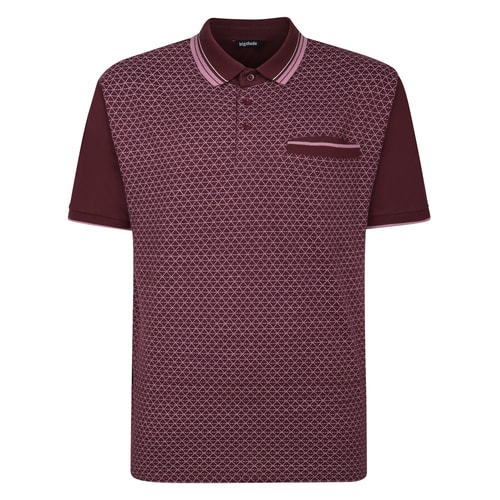 Bigdude Geometric AOP Colour Block Polo Shirt Burgundy
