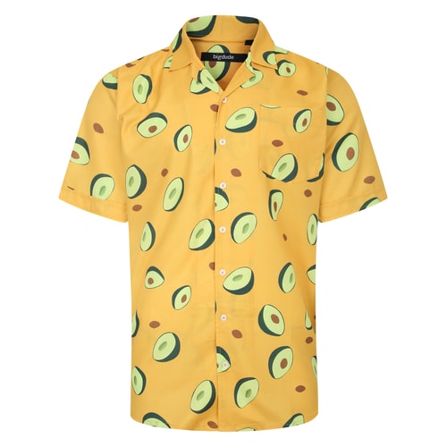Bigdude Relaxed Collar Avocado Print Short Sleeve Shirt Mustard Tall