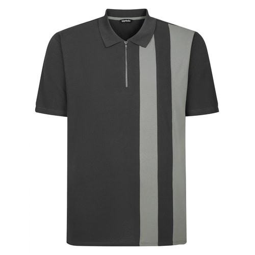 Bigdude Vertical Stripe Colour Block Polo Shirt Charcoal/Grey