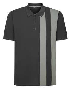 Bigdude Vertical Stripe Colour Block Polo Shirt Charcoal/Grey