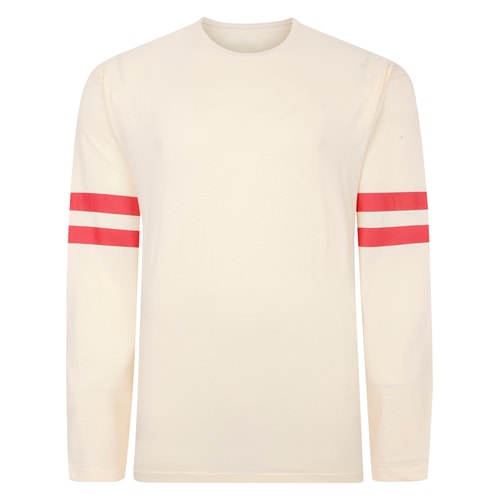 Bigdude Long Sleeve T-Shirt With Dual Arm Stripe Ecru/Red