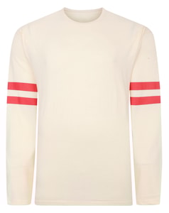 Bigdude Long Sleeve T-Shirt With Dual Arm Stripe Ecru/Red