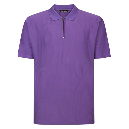 Bigdude Textured Zip Up Smart Polo Shirt Purple