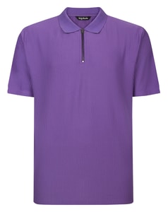Bigdude Textured Zip Up Smart Polo Shirt Purple