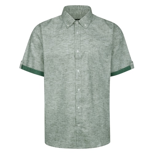 Bigdude Contrast Sleeve Button Down Collar Shirt Khaki