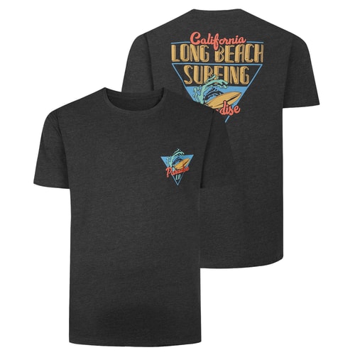 Bigdude Long Beach Surfing Back Print T-Shirt Charcoal