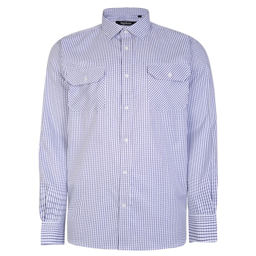 Bigdude Long Sleeve Shirt With Chest Pockets Navy/White Tall