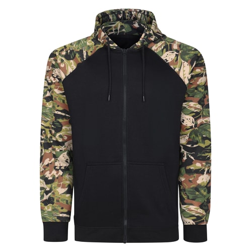 Bigdude Leaf Camo Print Full Zip Hoodie Black Tall