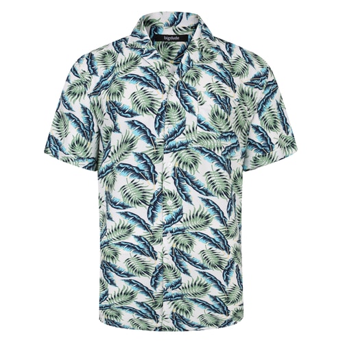 Bigdude Viscose Relaxed Collar Tropical Shirt White Tall