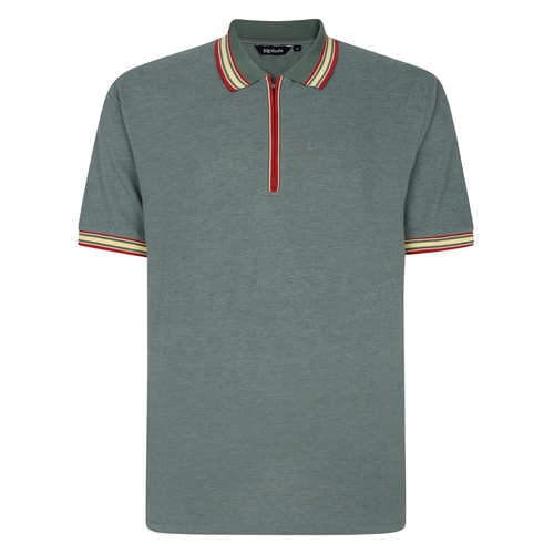 Bigdude Zipped Polo With Tipping Sage Green Marl