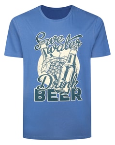 Bigdude Save Water Drink Beer Print T-Shirt Dusty Blue